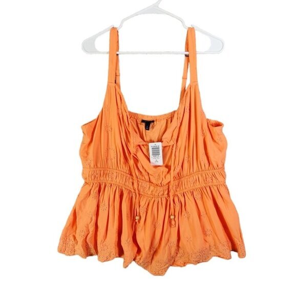 torrid Tops - TORRID Eyelet Tie Front Tank Women SZ 1X Papaya Punch Coral V-Neck Scallop Beach